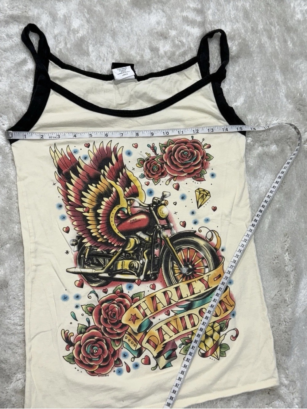 Rare Y2K Harley-Davidson Women's White Graphic Tank with Black Trim - Picture 4 of 7